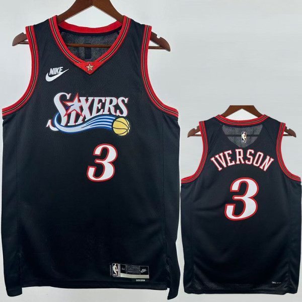2025-26 76ERS IVERSON #3 Black Top Quality Hot Pressing NBA Jersey (V领)