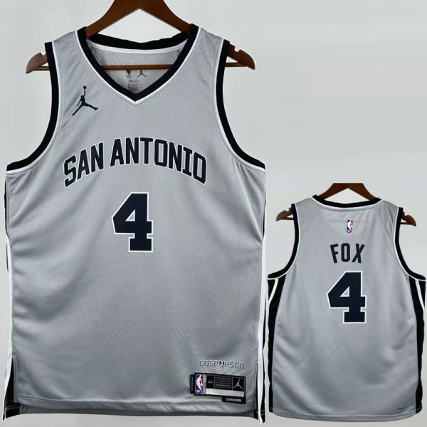 2025-26 SA Spurs FOX #4 Grey Top Quality Hot Pressing NBA Jersey