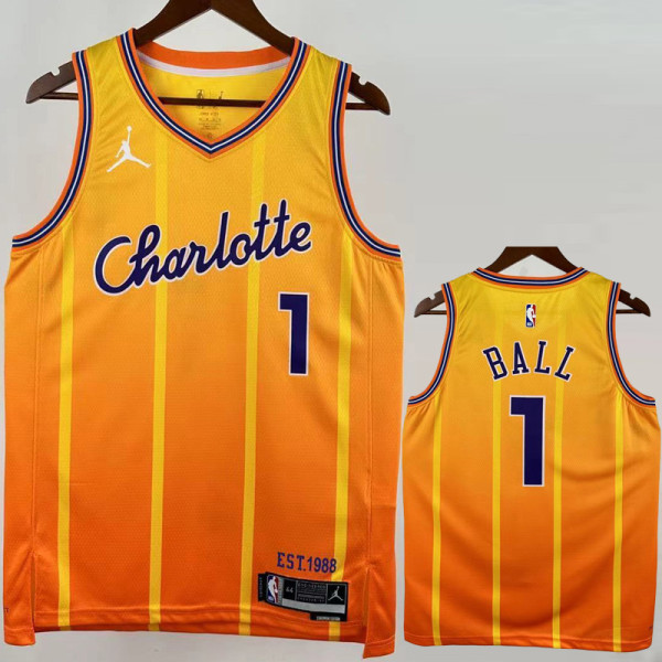 2025-26 Hornets BALL #1 Orange City Edition Top Quality Hot Pressing NBA Jersey(V领)