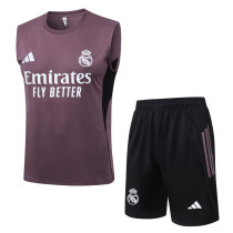 2025-26 RMA Gray Purple Tank top and shorts suit #D25277