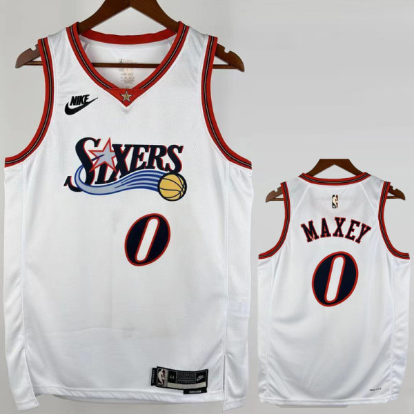 2025-26 76ERS MAXEY #0 White Top Quality Hot Pressing NBA Jersey (V领)