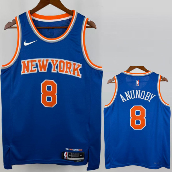 2022-23 Knicks ANUNOBY #8 Blue Top Quality Hot Pressing NBA Jersey