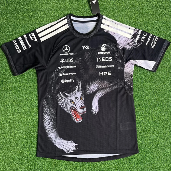 2026 Mercedes Black T-Shirts Racing Suit (Football Jersey Size)小狼头(圆领)