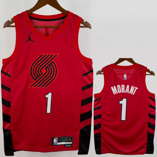 2022-23 Trail Blazers MORANT #1 Red Top Quality Hot Pressing NBA Jersey (Trapeze Edition)飞人版