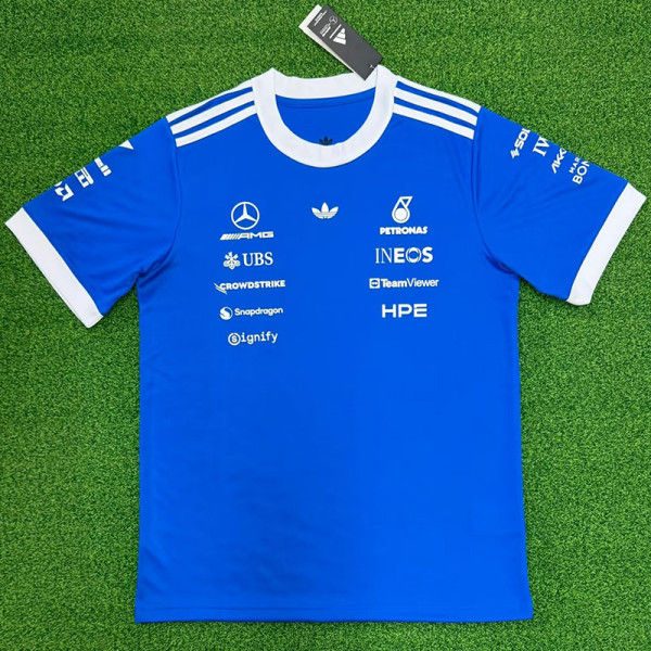 2026 Mercedes Blue T-Shirts Racing Suit (Football Jersey Size)(圆领)