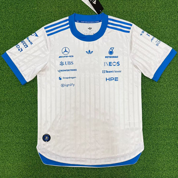 2026 Mercedes White T-Shirts Racing Suit (Slim-fit style)圆领球员