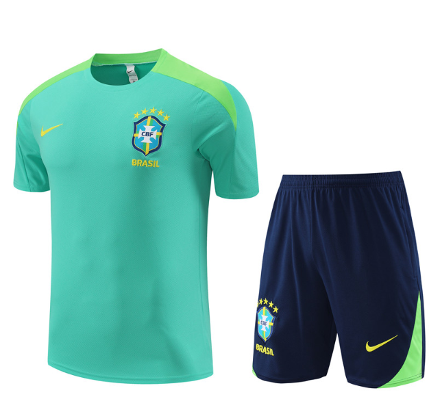 Brazil 2024 short sleeve and shorts tracksuit green