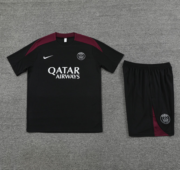 Paris Saint-Germain PSG 2024/2025 short sleeve and shorts tracksuit black NK