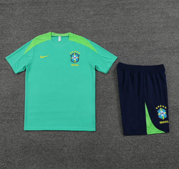 Brazil 2024 short sleeve and shorts tracksuit green