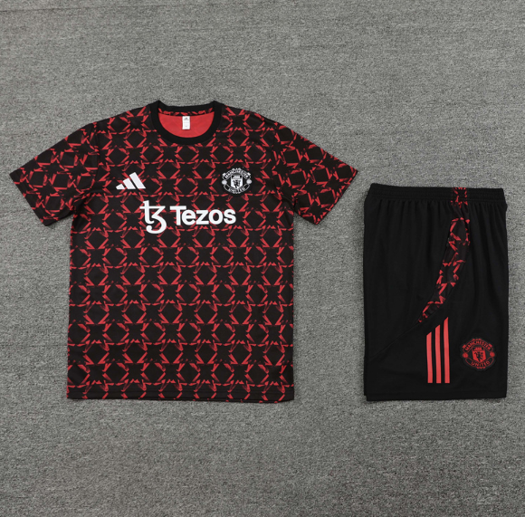 Manchester United 2024/2025 short sleeve and shorts tracksuit red and black