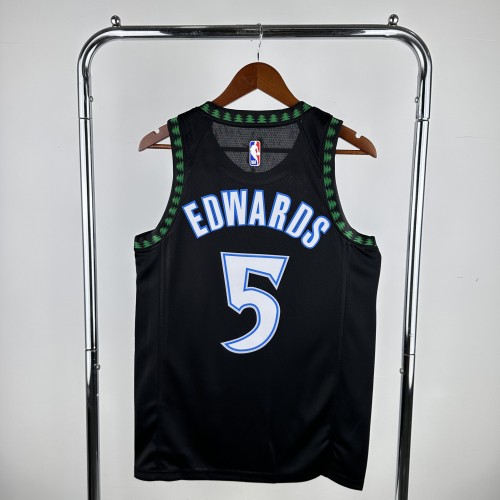 Minnesota Timberwolves NBA shirt 2018 season Retro Version Black EDWARDS 5