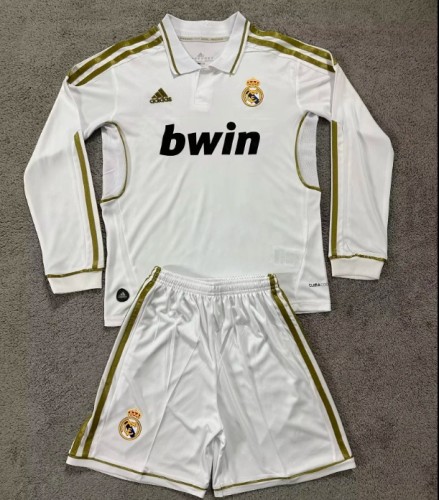 Real Madrid 2011/2012 home retro kids kit (top+shorts) long-sleeve
