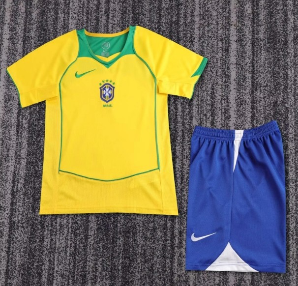 Brazil 2004 home retro kids kit (top+shorts)