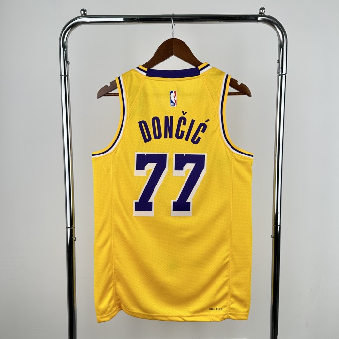 Lakers NBA Shirt 2023 Season Yellow DONCIC 77
