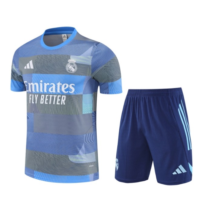 Real Madrid 2025/2026 short sleeve and shorts tracksuit blue and grey