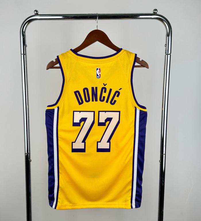 Lakers NBA Shirt V-neck Yellow DONCIC 77