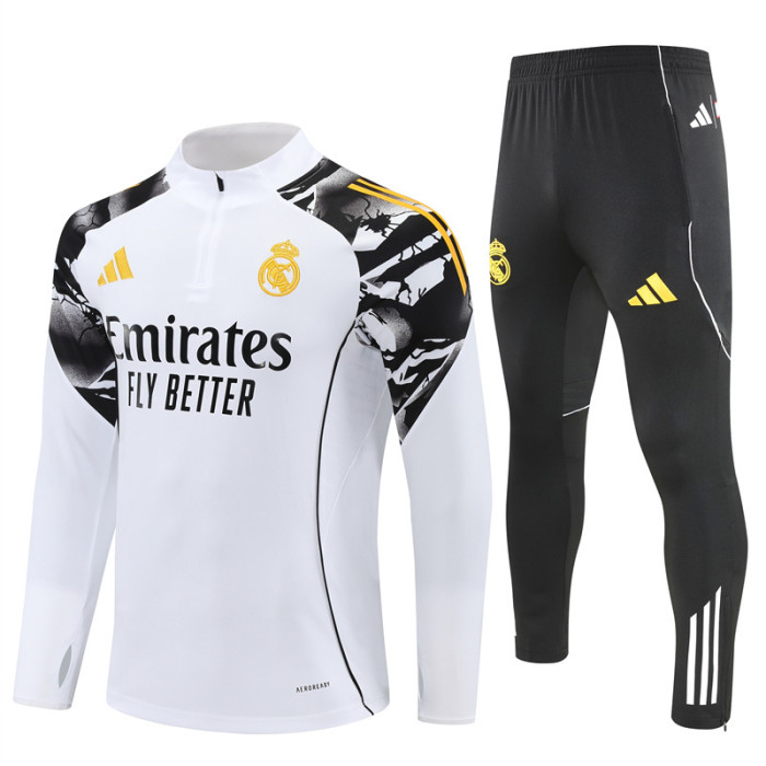 Real Madrid 2025/2026 1/4 zipper tracksuit White and Yellow LOGO
