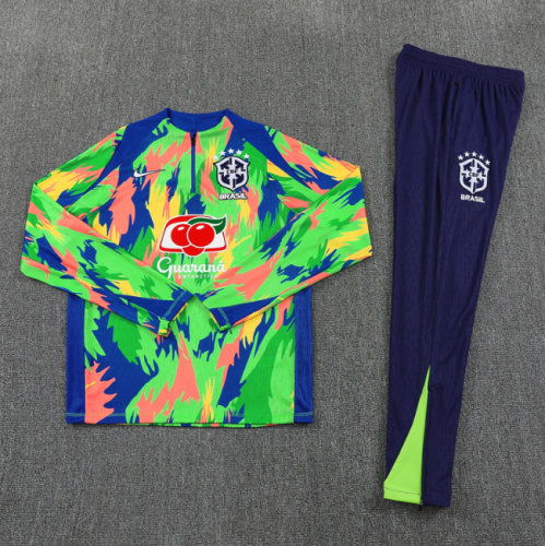 Brazil 2026 1/4 zipper tracksuit green&blue