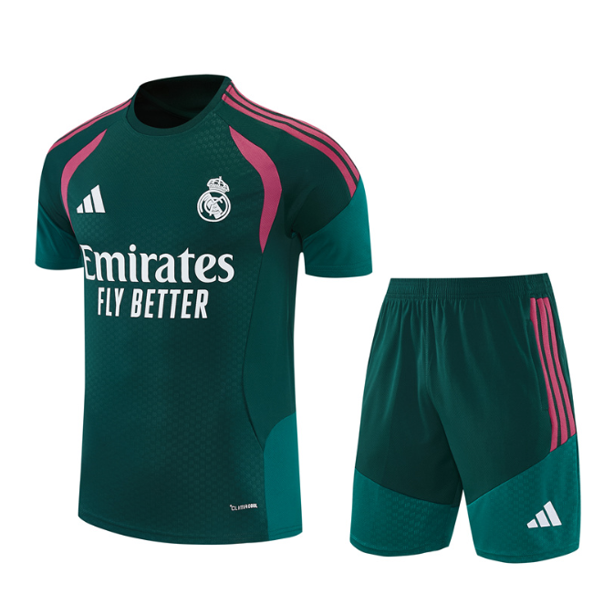 Real Madrid 2026/2027 short sleeve and shorts tracksuit dark green and red