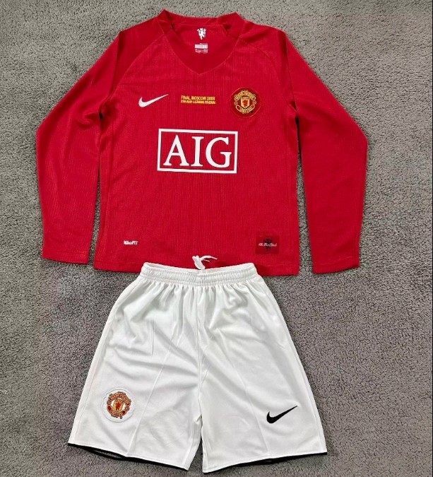Manchester Unitde  2007/2008 home retro kids kit (top+shorts) long-sleeve