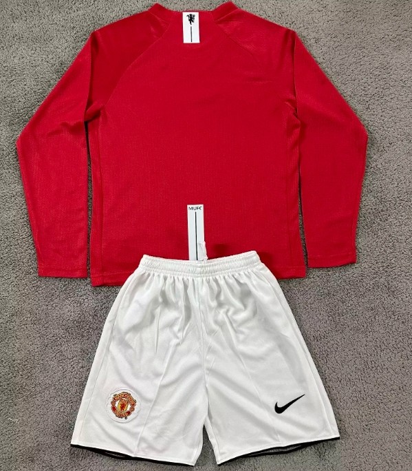 Manchester Unitde  2007/2008 home retro kids kit (top+shorts) long-sleeve