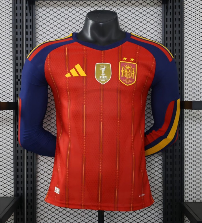 Spain 2026 home shirt player version  long sleeves (2 stars with golden patch)