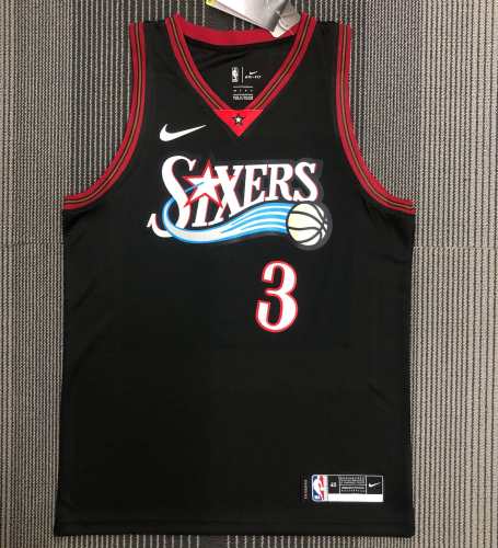 Philadelphia 76ers NBA  shirt  retro black shirt Allen Iverson 3