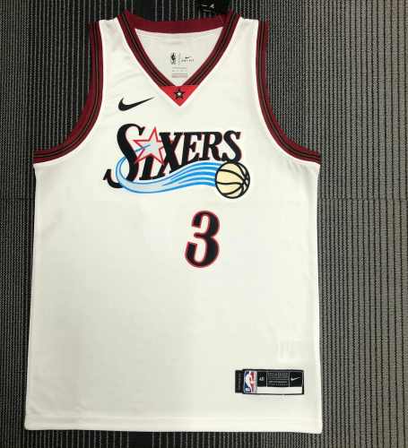 Philadelphia 76ers NBA  shirt  retro white shirt Allen Iverson 3