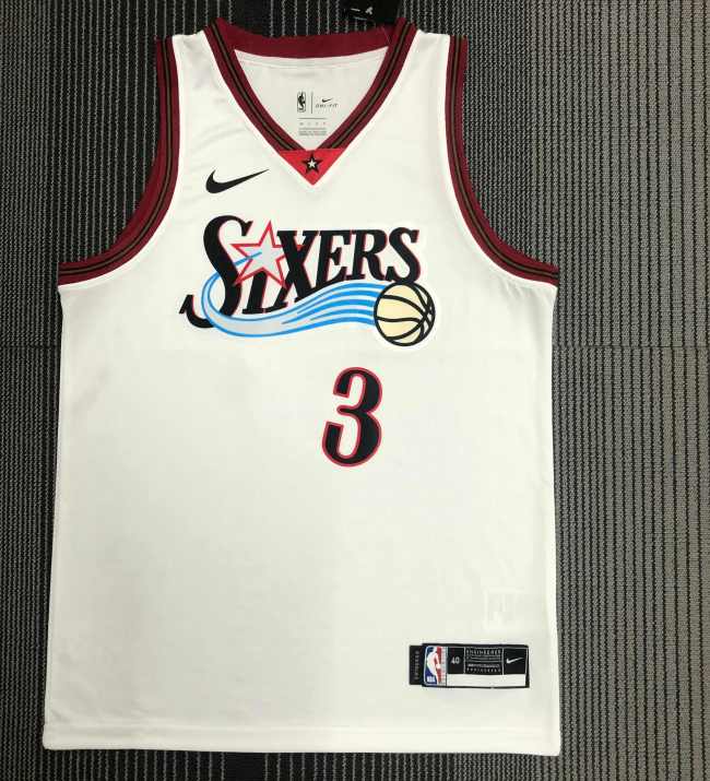 Philadelphia 76ers NBA  shirt  retro white shirt Allen Iverson 3