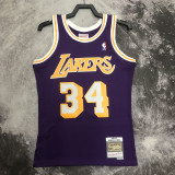 1996-97 LAKERS O'NEAL #34 Purple Retro Top Quality Hot Pressing NBA Jersey(圆领）