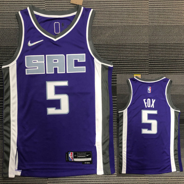 21-22 Kings Fox #5 Purple 75th Anniversary Top Quality Hot Pressing NBA Jersey