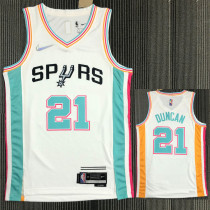 21-22 Sa Spurs DUNCAN #21 White City Edition Top Quality Hot Pressing NBA Jersey