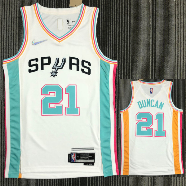 21-22 Sa Spurs DUNCAN #21 White City Edition Top Quality Hot Pressing NBA Jersey