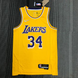 21-22 Lakers Ｏ'NEAL #34 Yellow 75th Anniversary Top Quality Hot Pressing NBA Jersey