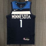 21-22 Timberwolves EDWARDS #1 Dark blue 75th Anniversary Top Quality Hot Pressing NBA Jersey