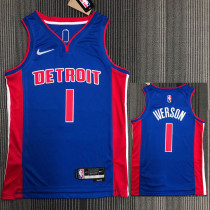 21-22 Pistons IVERSON #1 Blue 75th Anniversary Top Quality Hot Pressing NBA Jersey