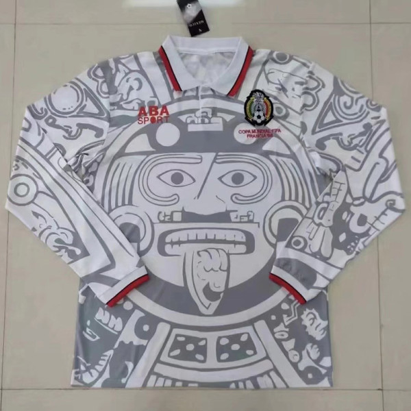1998 Mexico Away White Long Sleeve Retro Soccer Jersey (长袖)