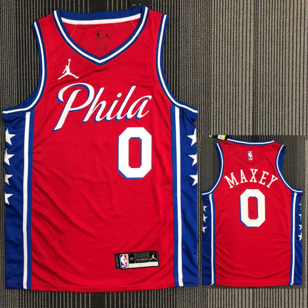 21-22 76ERS MAXEY #0 Red Trapeze Edition Top Quality Hot Pressing NBA Jersey