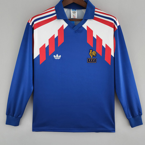 1988-1990 France Home Long Sleeve Retro Soccer Jersey (长袖)