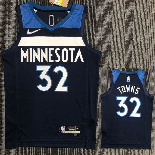 21-22 Timberwolves TOWNS #32 Dark blue 75th Anniversary Top Quality Hot Pressing NBA Jersey