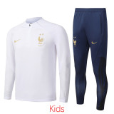2022 France White Kids Half Pull Tracksuit (童装) (半拉链)