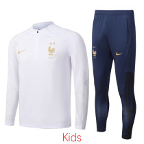 2022 France White Kids Half Pull Tracksuit (童装) (半拉链)