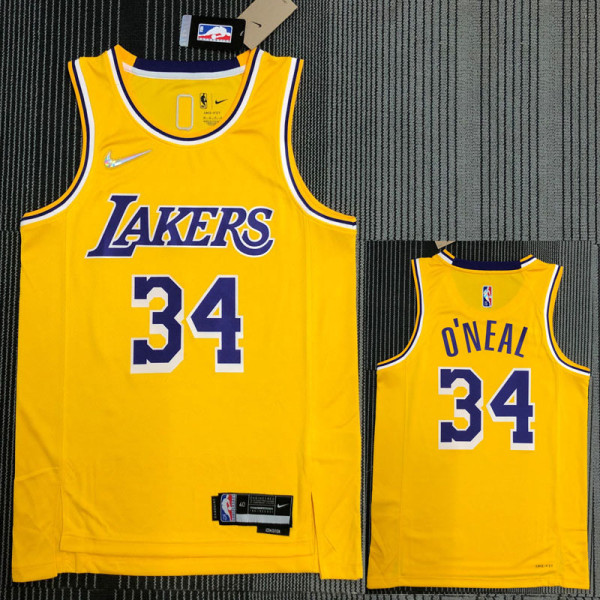 21-22 Lakers Ｏ'NEAL #34 Yellow 75th Anniversary Top Quality Hot Pressing NBA Jersey