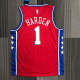 21-22 76ERS HARDEN #1 Red Trapeze Edition Top Quality Hot Pressing NBA Jersey