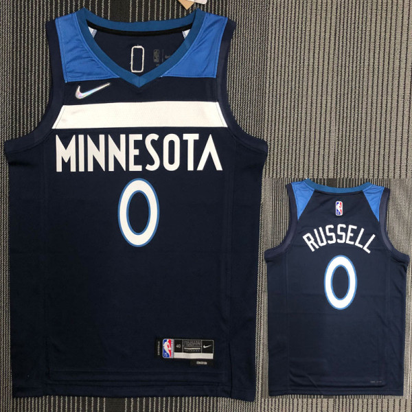 21-22 Timberwolves RUSSELL #0 Dark blue 75th Anniversary Top Quality Hot Pressing NBA Jersey