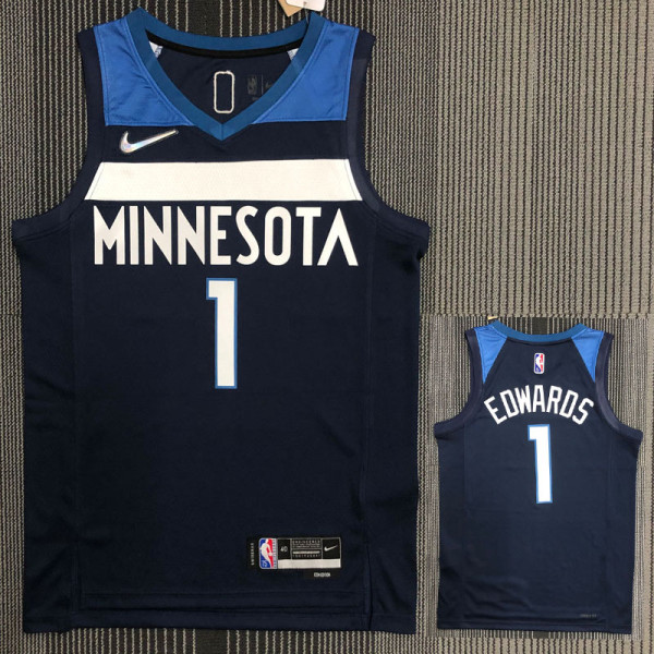 21-22 Timberwolves EDWARDS #1 Dark blue 75th Anniversary Top Quality Hot Pressing NBA Jersey