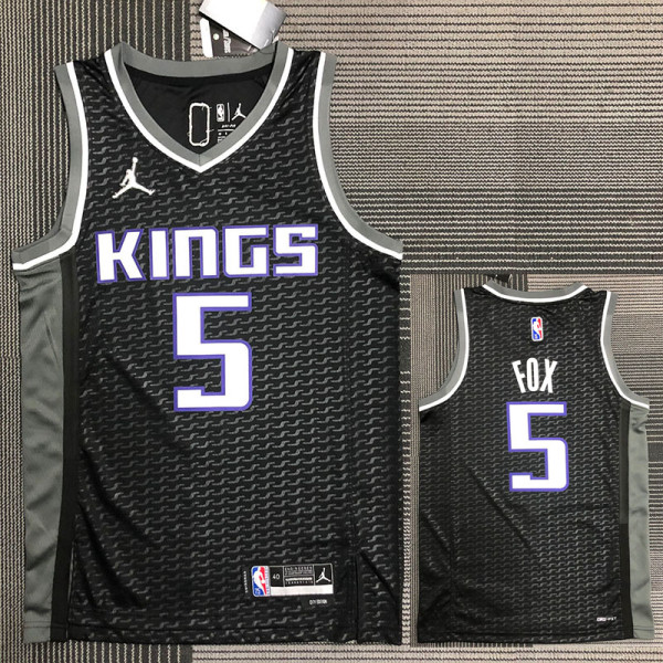 21-22 Kings FOX #5 Black Trapeze Edition Top Quality Hot Pressing NBA Jersey