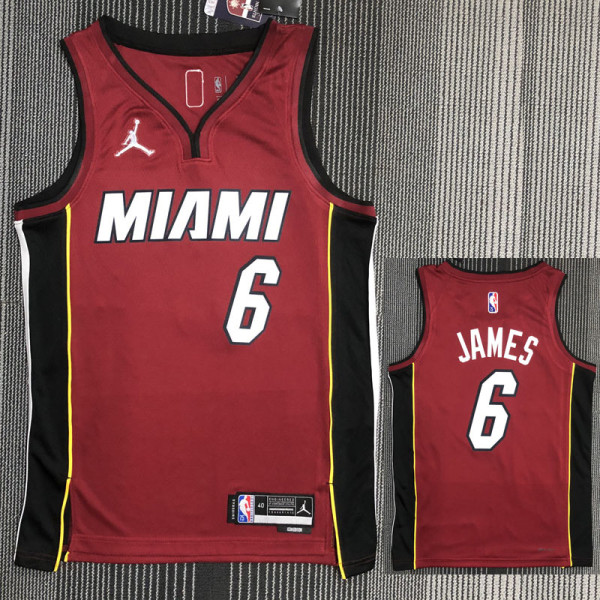 21-22 Heat JAMES #6 Red 75th Anniversary Trapeze Edition Top Quality Hot Pressing NBA Jersey