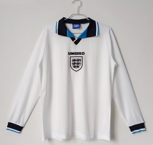 1996 England Long sleeved Home Retro Soccer Jersey