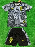 24-25 Brazil Black Grey Special Edition Kids Soccer Jersey *耶稣灰黑